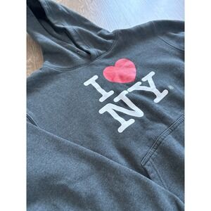 I Love NY Graphic Pullover Hoodie Iconic Logo Charcoal Gray Size S